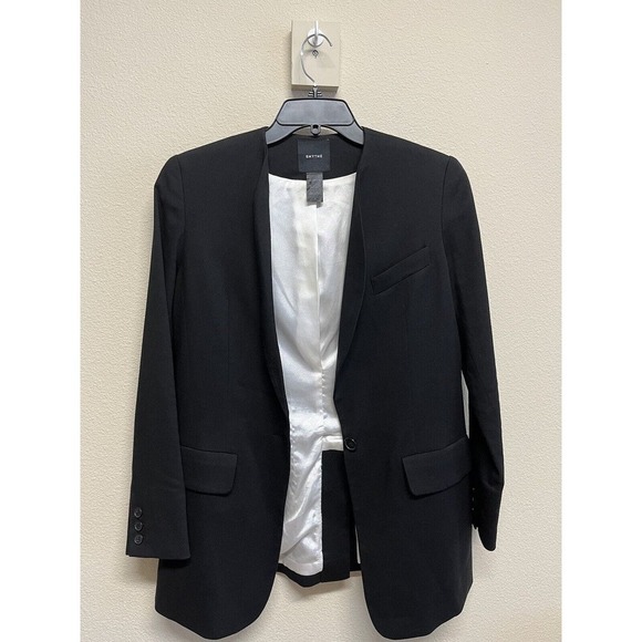 Smythe Women's Long Shawl Collar Blazer Size 4 in Black Wool Blend - Picture 6 of 13